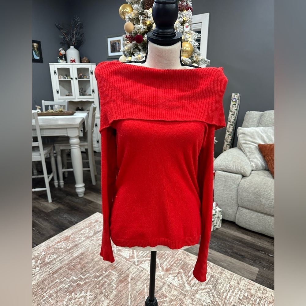 Banana Republic Italian Yarn Cashmere Sweater Off Shoulder Cowl Neck Wool Red S